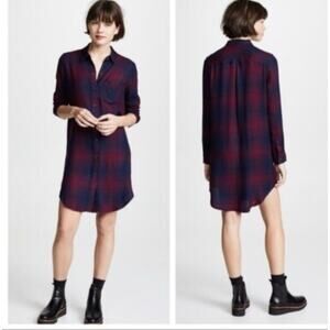 Rails Long Sleeve Plaid Button Front Shirt Dress in Red and Black SZ S 1991